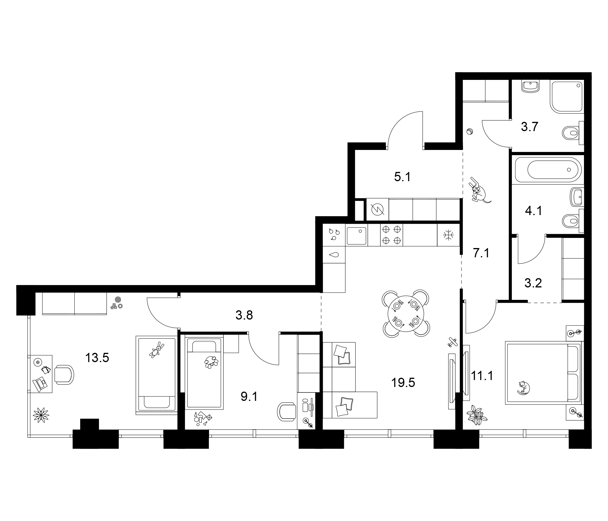 Планировка — Сиберово, 3-комн., 80 м²