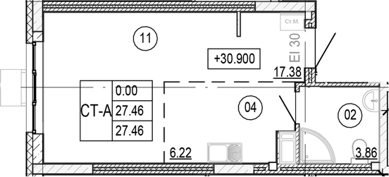 Планировка — Progress Академический, Студия, 27 м²