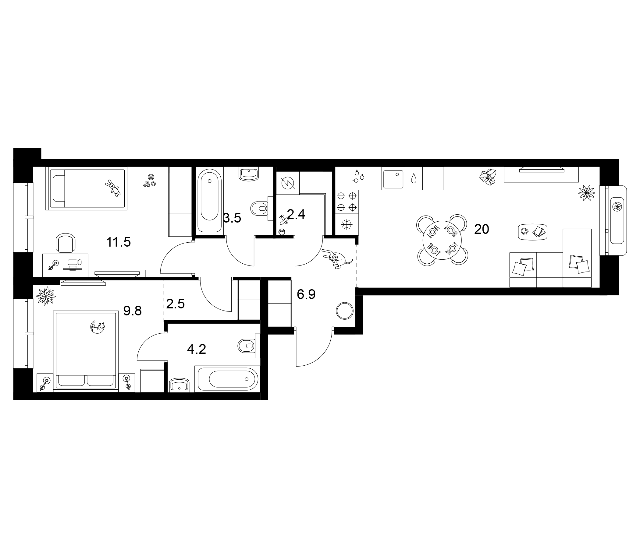 Планировка — Сиберово, 2-комн., 61 м²