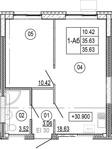 Планировка — Progress Академический, 2-комн., 36 м²