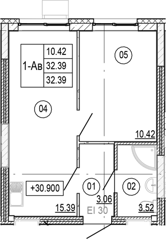Планировка — Progress Академический, 2-комн., 32 м²
