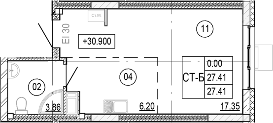 Планировка — Progress Академический, Студия, 27 м²