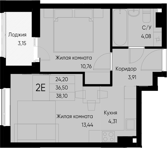 Планировка — Васильевский остров, 2-комн., 37 м²