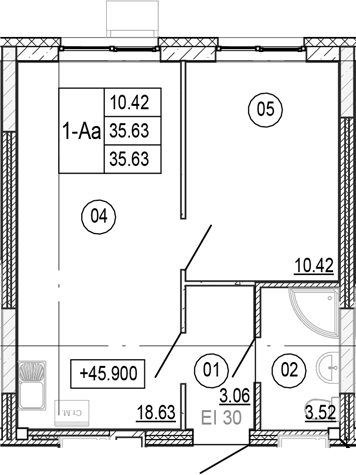 Планировка — Progress Академический, 2-комн., 36 м²