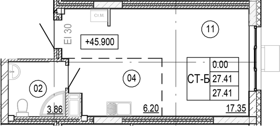 Планировка — Progress Академический, Студия, 27 м²