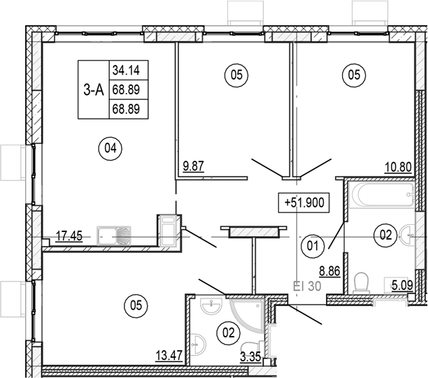Планировка — Progress Академический, 4-комн., 69 м²