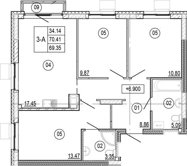 Планировка — Progress Академический, 4-комн., 69 м²