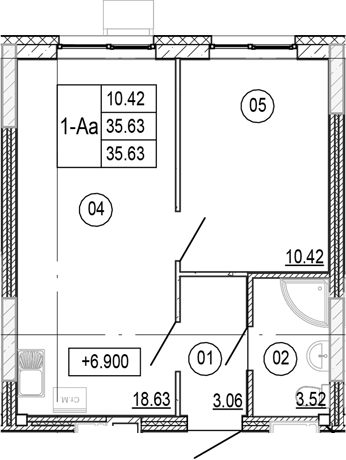 Планировка — Progress Академический, 2-комн., 36 м²