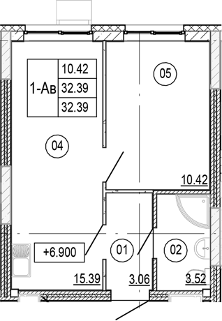 Планировка — Progress Академический, 2-комн., 32 м²
