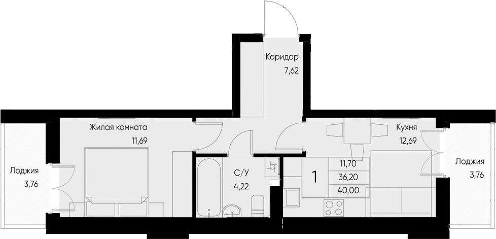 Планировка — Васильевский остров, 1-комн., 36 м²
