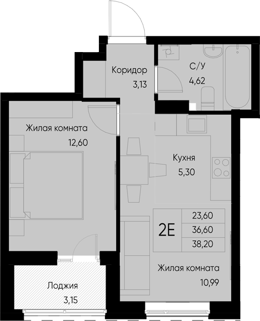 Планировка — Васильевский остров, 2-комн., 37 м²