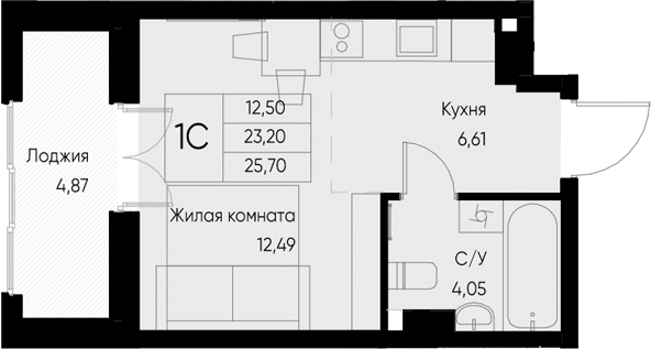 Планировка — Васильевский остров, Студия, 23 м²