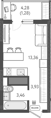 Планировка — Теплые края, Студия, 21 м²
