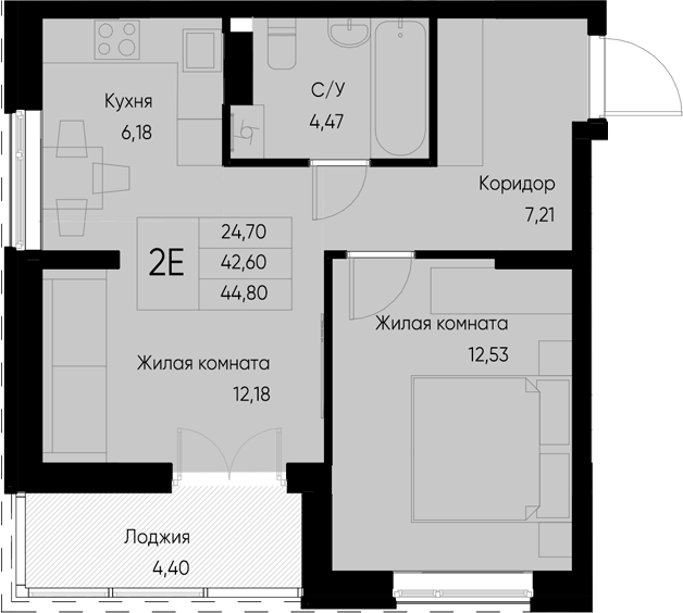 Планировка — Васильевский остров, 2-комн., 43 м²