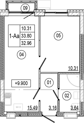 Планировка — Progress Академический, 2-комн., 33 м²