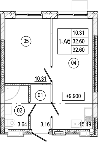Планировка — Progress Академический, 2-комн., 33 м²