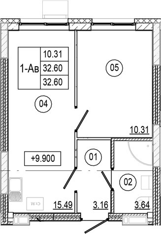 Планировка — Progress Академический, 2-комн., 33 м²