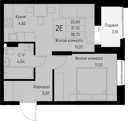 Планировка — Васильевский остров, 2-комн., 37 м²