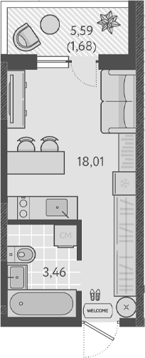 Планировка — Теплые края, Студия, 21 м²