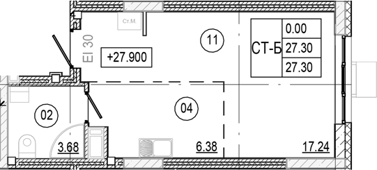 Планировка — Progress Академический, Студия, 27 м²