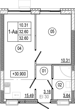 Планировка — Progress Академический, 2-комн., 33 м²