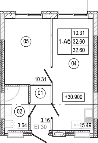 Планировка — Progress Академический, 2-комн., 33 м²