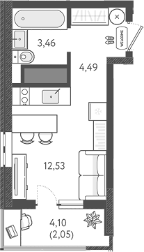 Планировка — Теплые края, Студия, 20 м²