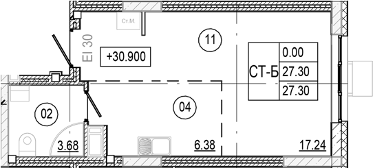 Планировка — Progress Академический, Студия, 27 м²