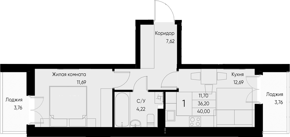 Планировка — Васильевский остров, 1-комн., 36 м²