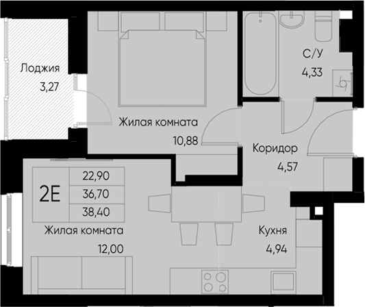 Планировка — Васильевский остров, 2-комн., 37 м²