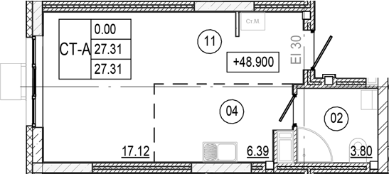 Планировка — Progress Академический, Студия, 27 м²