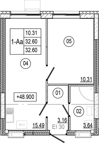 Планировка — Progress Академический, 2-комн., 33 м²
