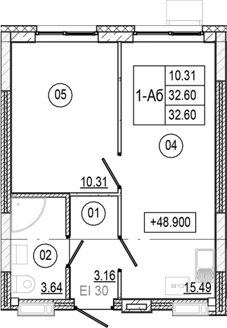 Планировка — Progress Академический, 2-комн., 33 м²