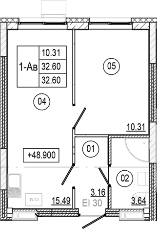 Планировка — Progress Академический, 2-комн., 33 м²