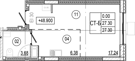 Планировка — Progress Академический, Студия, 27 м²