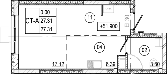 Планировка — Progress Академический, Студия, 27 м²