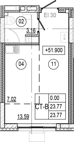 Планировка — Progress Академический, Студия, 24 м²