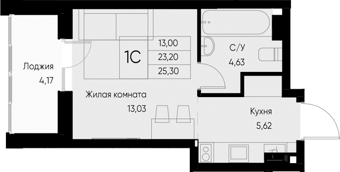 Планировка — Васильевский остров, Студия, 23 м²