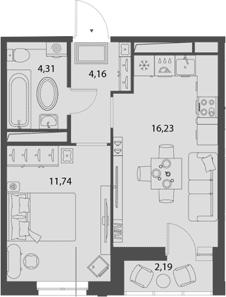 Планировка — Rauta, 2-комн., 35 м²