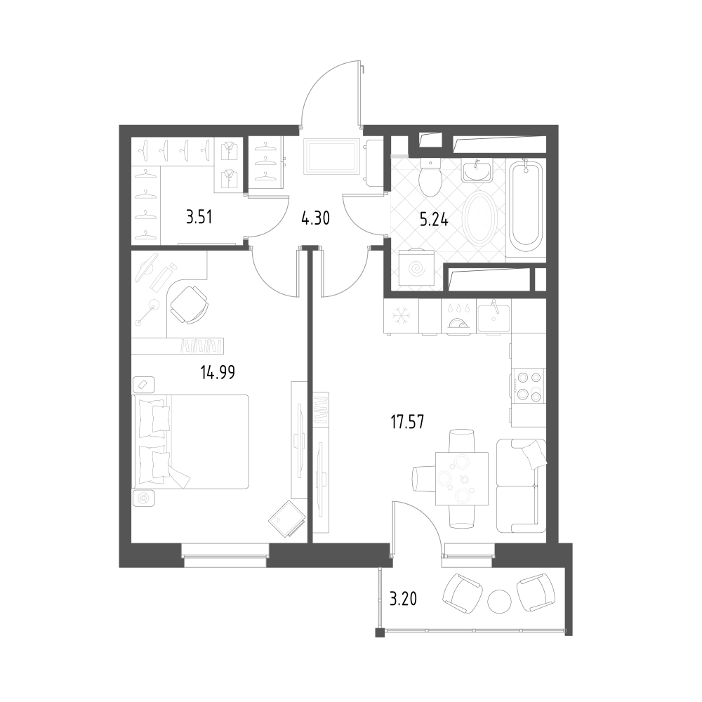 Планировка — Rauta, 2-комн., 43 м²