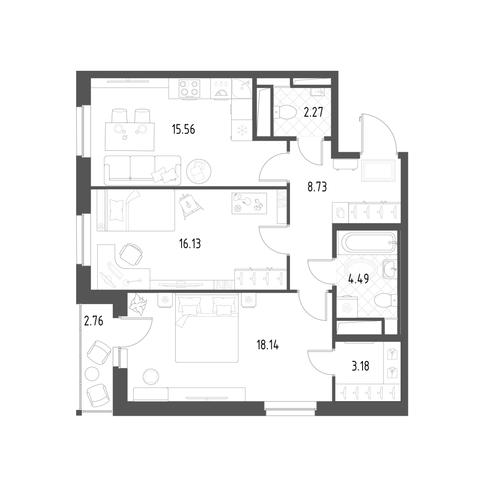 Планировка — Rauta, 3-комн., 67 м²
