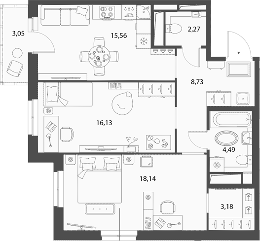 Планировка — Rauta, 3-комн., 66 м²