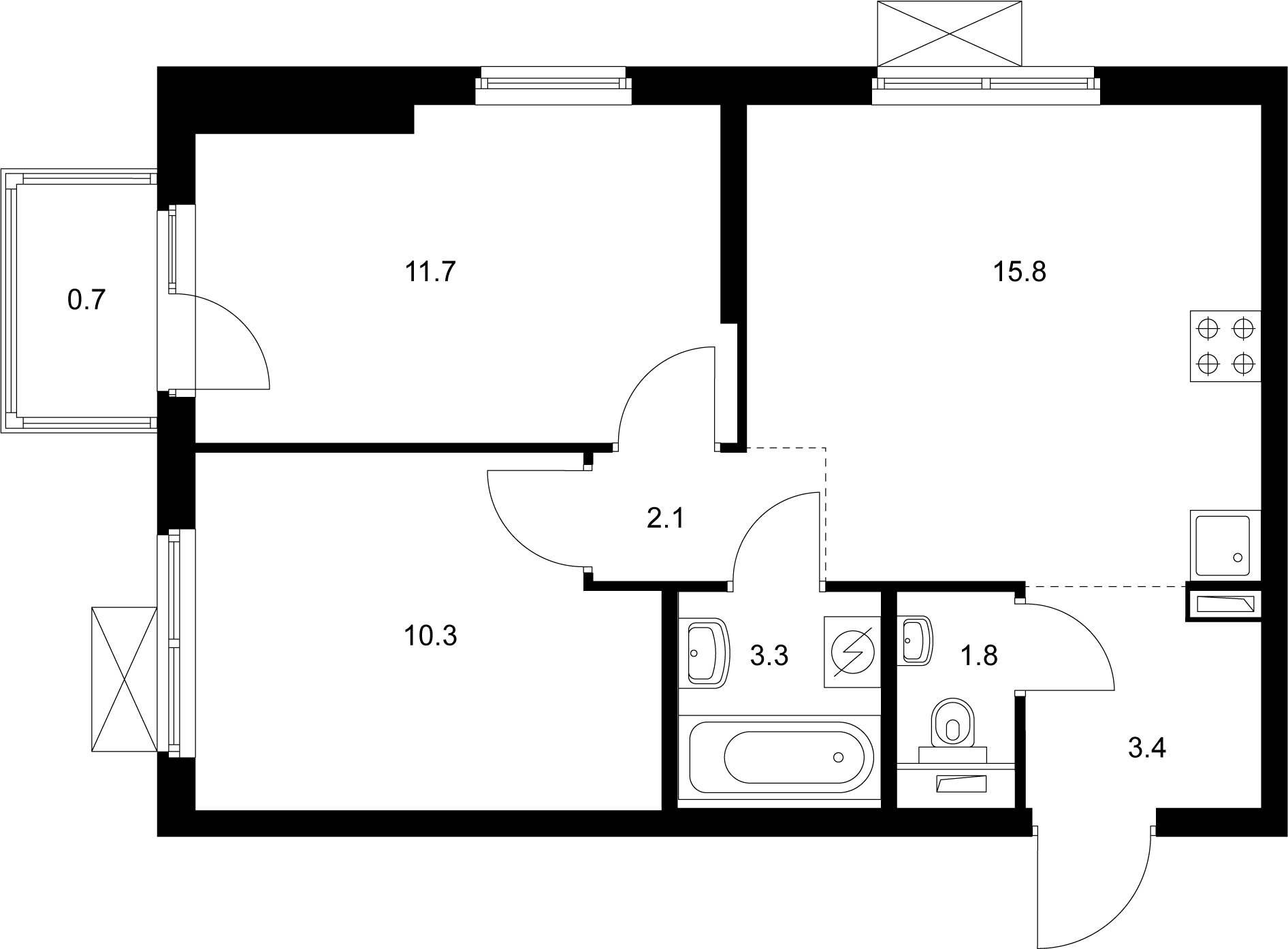 Планировка — Исеть парк, 2-комн., 48 м²