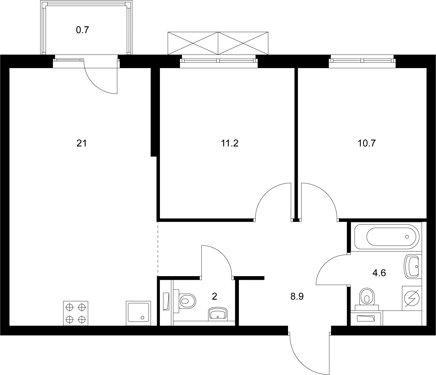 Планировка — Исеть парк, 2-комн., 58 м²