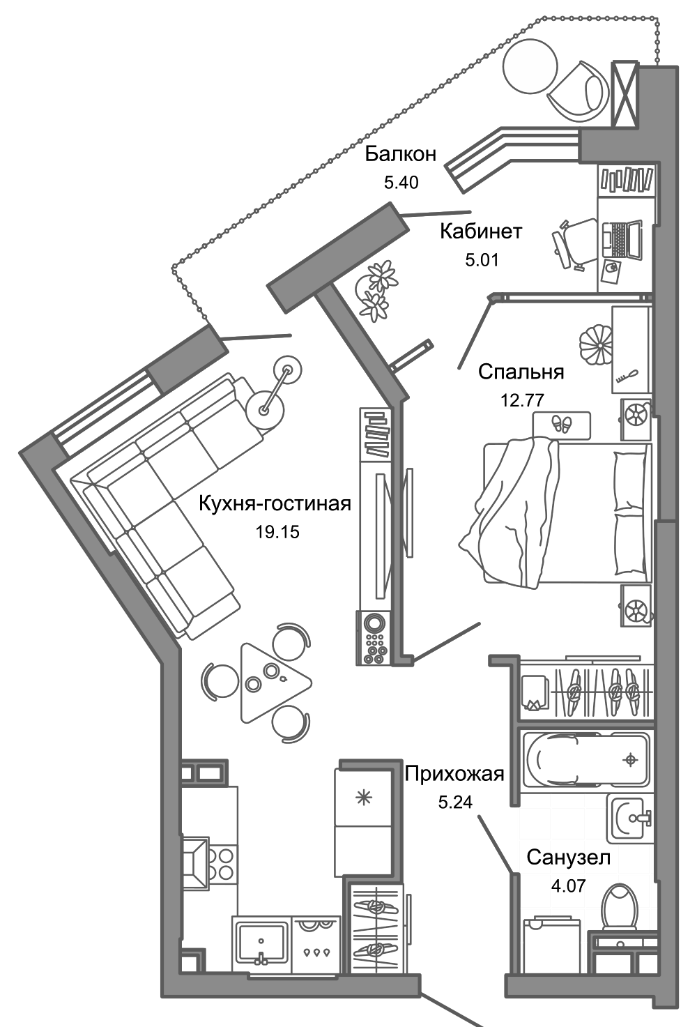 Планировка — Лес, 2-комн., 47 м²