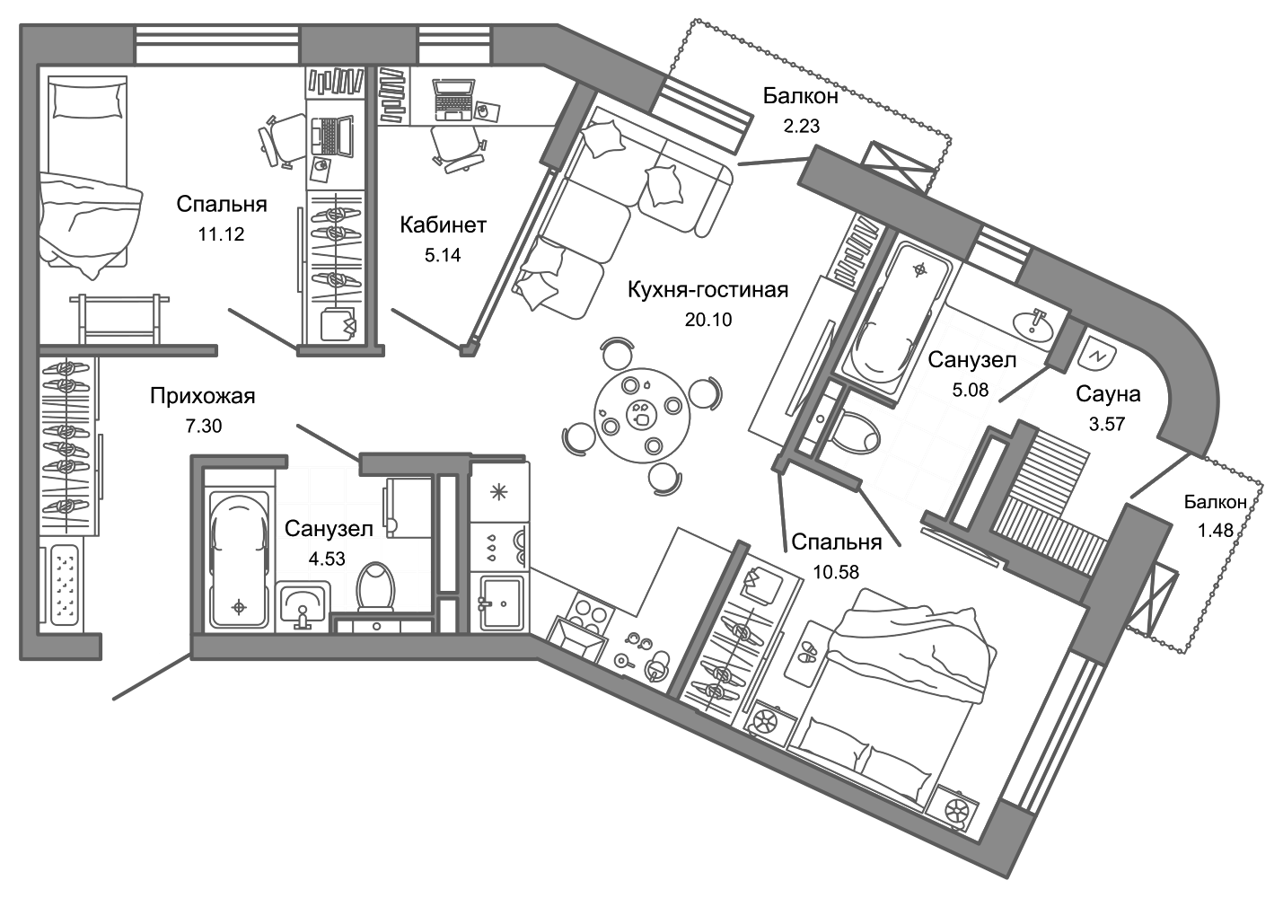 Планировка — Лес, 3-комн., 67 м²