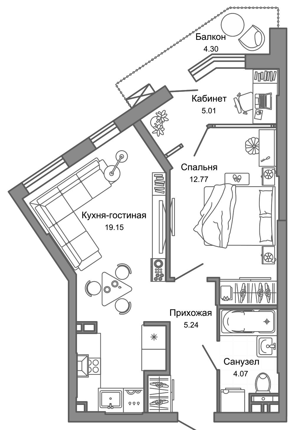 Планировка — Лес, 2-комн., 46 м²