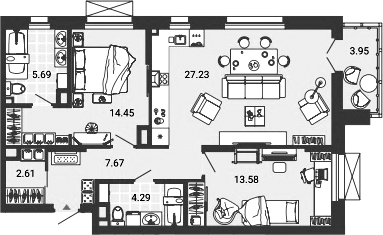 Планировка — Лес, 3-комн., 75 м²