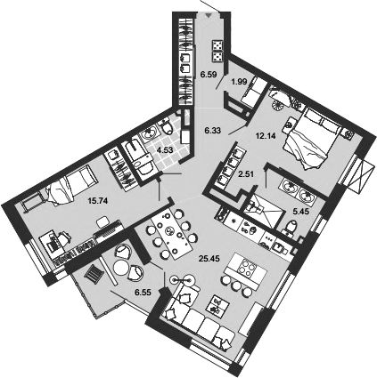 Планировка — Лес, 3-комн., 83 м²