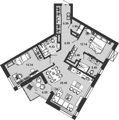 Планировка — Лес, 3-комн., 83 м²